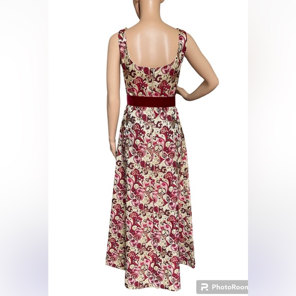 Vintage Gino Charles Brocade Metallic Maxi Dress with Velvet Belt XS Small - Picture 11 of 16